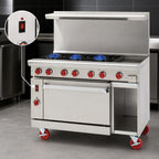 Thumbnail image #3 for American Range ARGF-12G-6B-CL-SBR 48-Inch Commercial Gas Range with 12-Inch Griddle, 6 Open Burners, Convection Oven & Storage Base