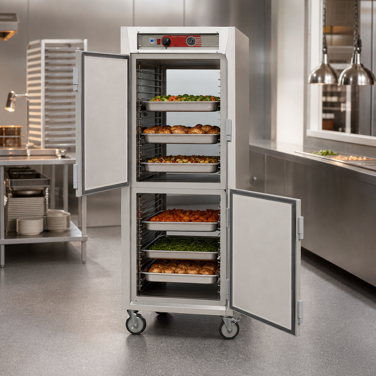 Product image #3 for Metro C5 6 Series Mobile Full-Height Pass-Thru Heated Holding Cabinet with Solid Dutch Doors, Universal Wire Slides, 120V