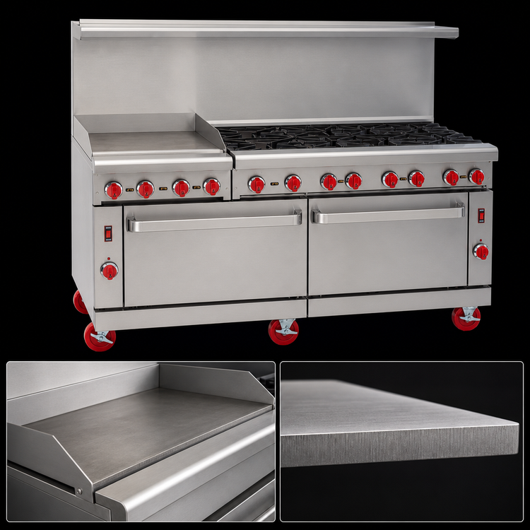 Product image #3 for American Range Green Flame 72-Inch Gas Combination Range with 36-Inch Griddle, 6 Open Burners, and 2 Convection Ovens