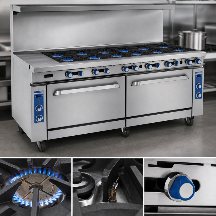 Product image #3 for Imperial Pro Series 72-Inch Gas Restaurant Range with 12 Open Burners, Convection Oven and Open Cabinet Base
