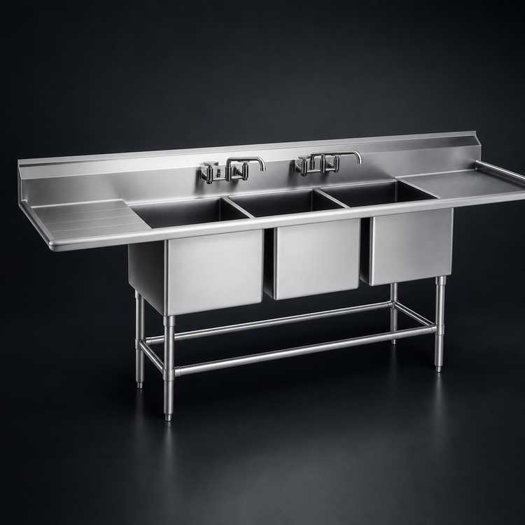 Product image #3 for Eagle Spec-Master FN Series Three-Compartment Stainless Steel Sink with 36-Inch Left Drainboard, 20 x 20 x 14 Inch Bowls