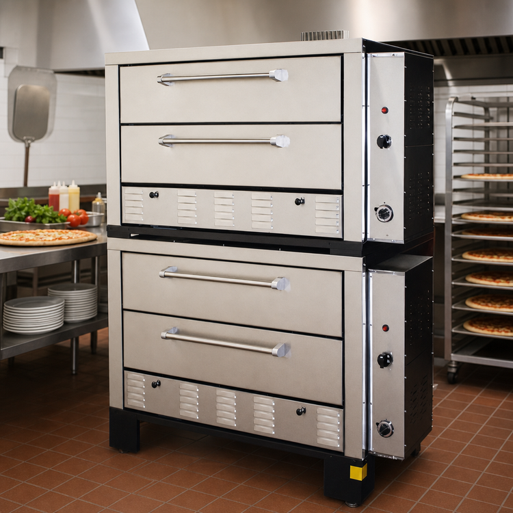 Product image #4 for Peerless CW62PSC 4-Deck Double-Stacked Gas Deck Pizza Oven with 42 x 32-Inch Hearth Stone Decks