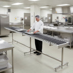 Thumbnail image #2 for Dinex DXIESRC8 Cantilever Tray Make-Up Conveyor, 8 ft, Mobile Stainless Steel Frame with PVC Rollers