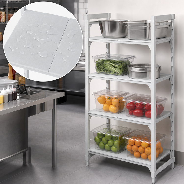 Product image #4 for Cambro Camshelving Premium 4-Shelf Solid Stationary Starter Unit, 21" x 36" x 84", Speckled Gray