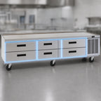 Thumbnail image #3 for Delfield Low Profile F2987CP Refrigerated Equipment Stand, 87-1/4-Inch Wide, 6 Drawers, Side-Mounted Self-Contained Refrigeration