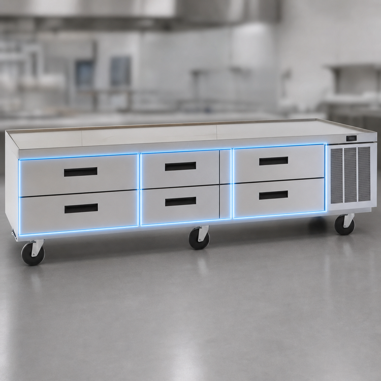 Product image #3 for Delfield Low Profile 87-1/4-Inch Wide Refrigerated Equipment Stand with 6 Drawers