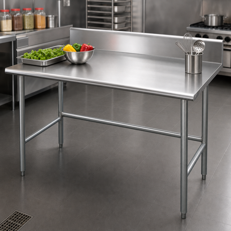 Product image #3 for Advance Tabco 72 Inch x 36 Inch 16 Gauge 430 Stainless Steel Work Table with 5 Inch Backsplash and Galvanized Legs