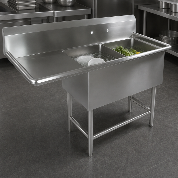 Product image #3 for John Boos Pro-Bowl 2-Compartment Stainless Steel Sink with Left Drainboard, 30 x 24 x 12 Inch Bowls, and 10-Inch Backsplash