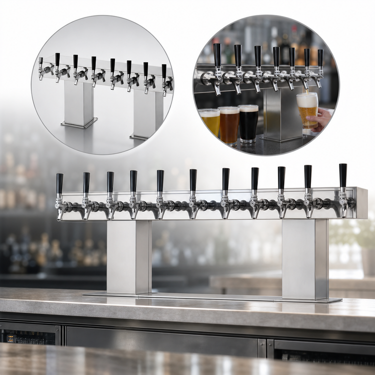 Product image #3 for Perlick Bridge Tee Countertop Extra High Glycol-Cooled Draft Beer Tower, 20 Faucets, Stainless Steel