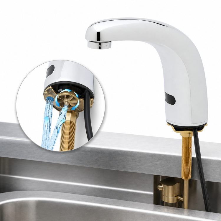 Product image #3 for T&S Brass Touchless Rigid Gooseneck Electronic Faucet with Thermostatic Mixing Valve, Deck Mount, Hydro-Generator Powered, 0.5 GPM