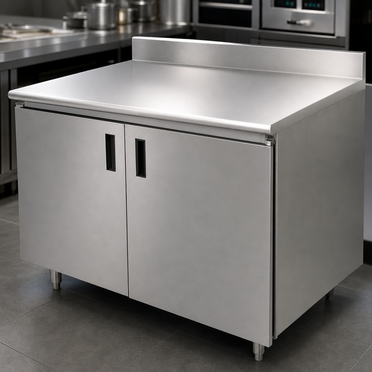Product image #3 for Advance Tabco Special Value Series Enclosed Work Table with Sliding Doors, 48 x 24 Inch, 16-Gauge 304 Stainless Steel Top