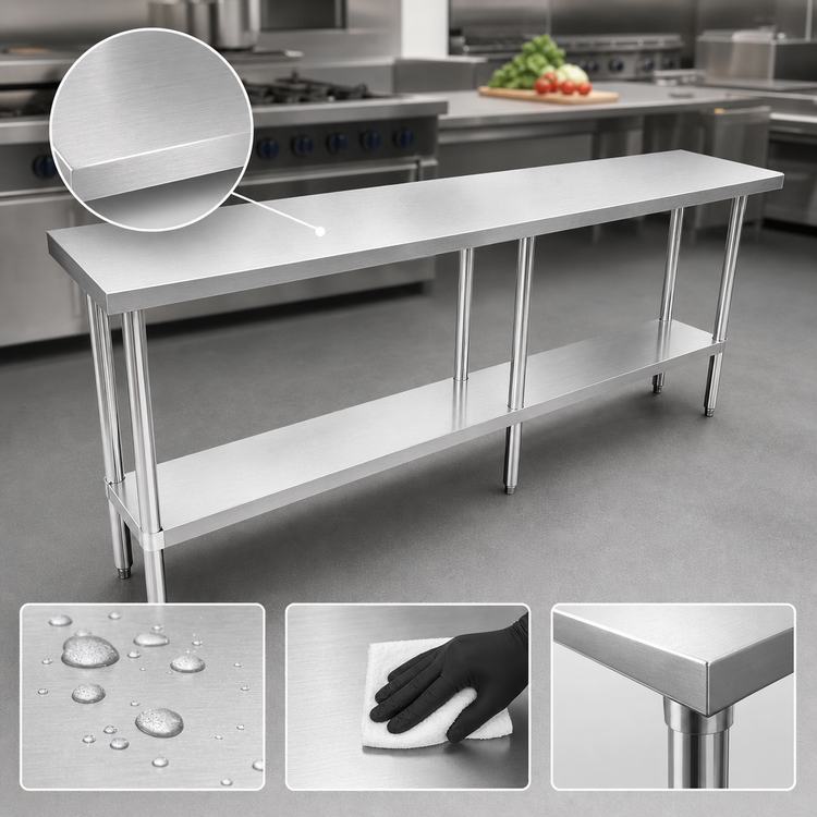 Product image #3 for Sapphire 84-Inch x 18-Inch Stainless Steel Flat Top Worktable with Undershelf