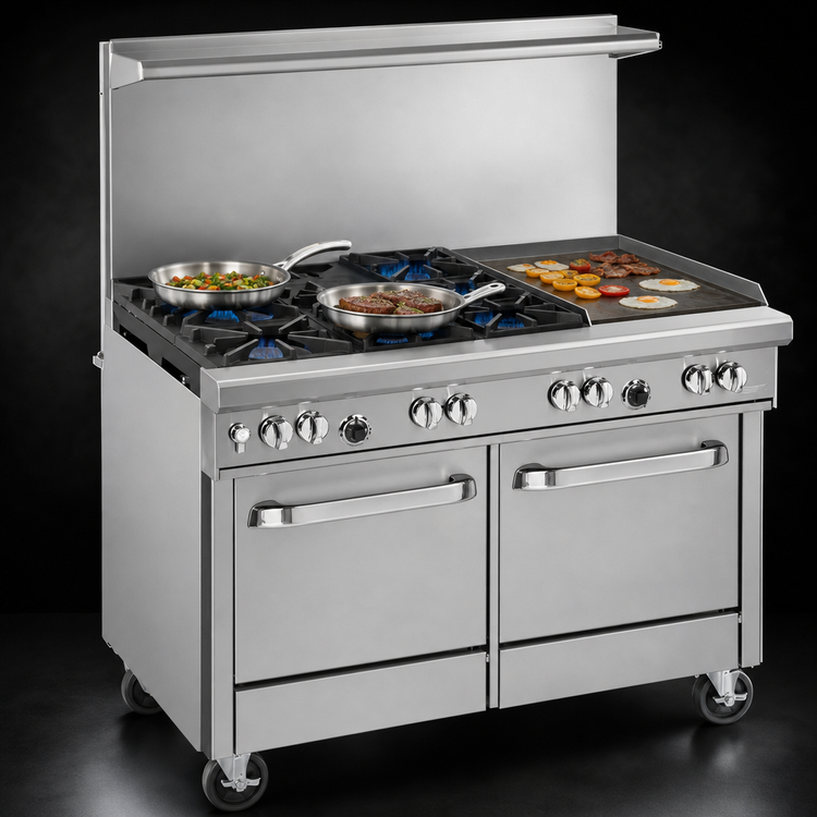 Product image #3 for Southbend Ultimate 48-Inch Gas Restaurant Range with 4 Burners, 24-Inch Griddle, and 2 Space Saver Ovens