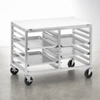 Thumbnail image #3 for Channel Manufacturing DS2414/P Double-Section Aluminum Bun Pan Rack Work Table, Poly Top, End-Load Slides, 5-Inch Casters