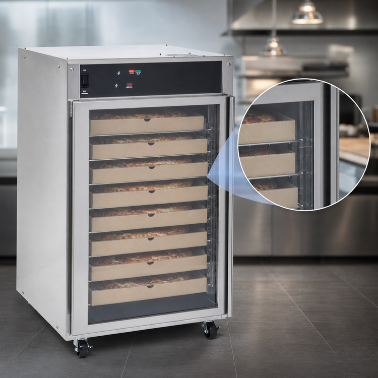 Product image #3 for Nemco 6410 Mobile Heated Pizza Holding Cabinet with Tempered Glass Door and 8 Adjustable Racks