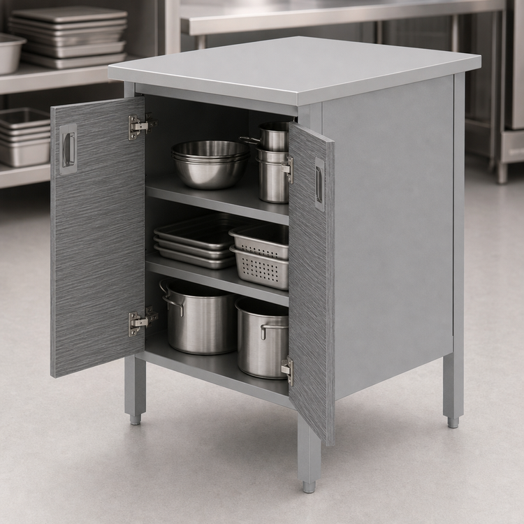 Product image #3 for John Boos Enclosed Work Table with Hinged Doors, Flat Stainless Steel Top, 132 x 24 Inches