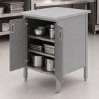 Thumbnail image #3 for John Boos EBHS4-24132 Enclosed Stainless Steel Work Table with Hinged Doors, 14-Gauge 300 Series Flat Top, 132 x 24 in.
