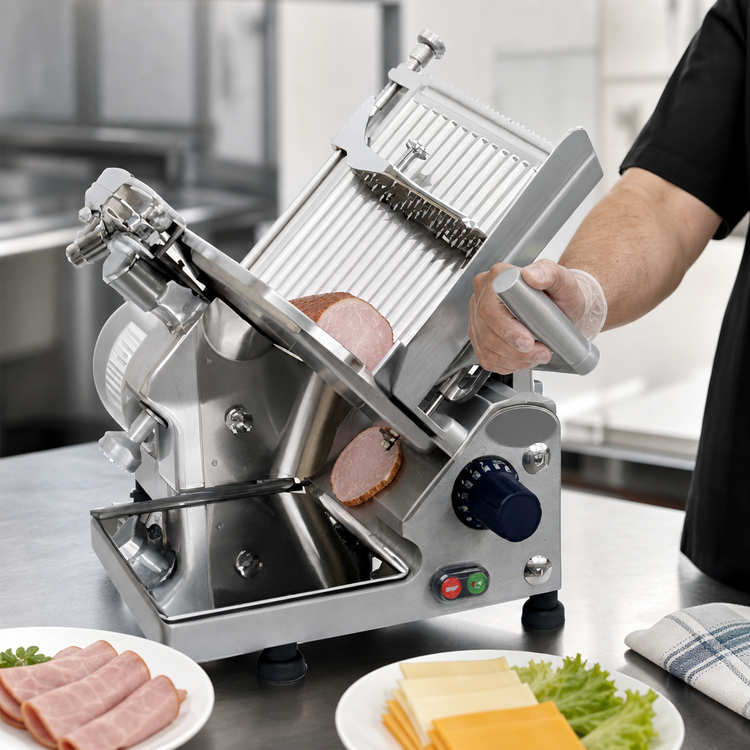 Product image #3 for Chefmate™ Medium Duty Compact Manual Food Slicer, 12-Inch Knife, Gear-Driven, 115V