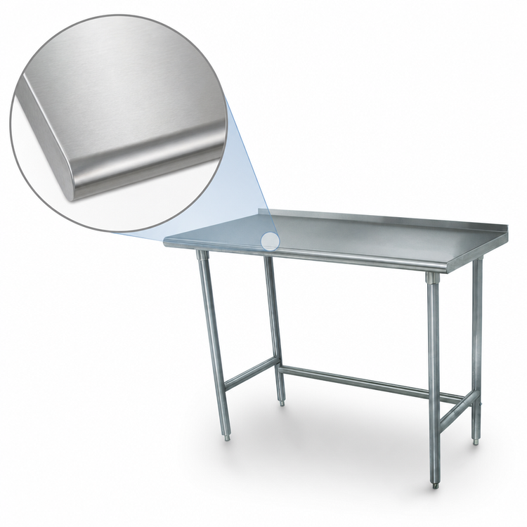 Product image #3 for Advance Tabco Special Value Series 48 Inch x 30 Inch Stainless Steel Open Base Work Table with 1-1/2 Inch Rear Backsplash