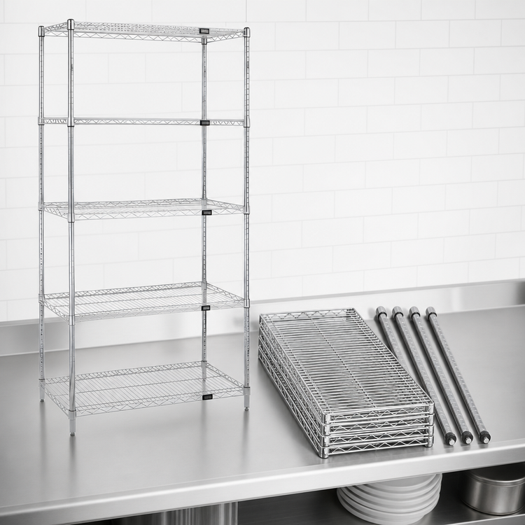 Product image #3 for Quantum Chrome Wire Shelving Starter Kit, 30"W x 18"D x 86"H, 5 Shelves