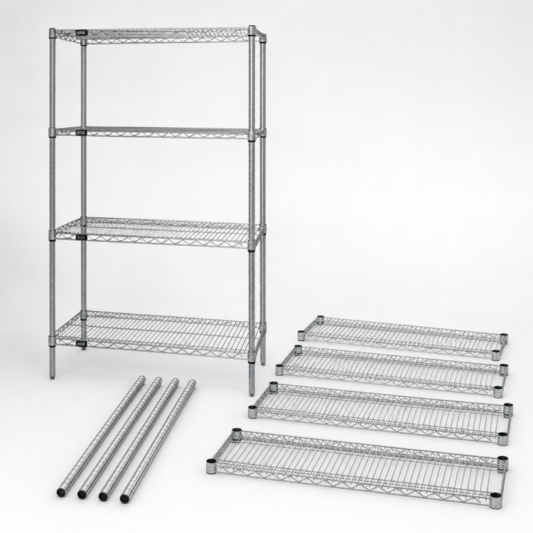 Product image #3 for Quantum 30"W x 21"D x 86"H Chrome Wire Shelving Starter Kit, 4-Shelf Stationary Unit