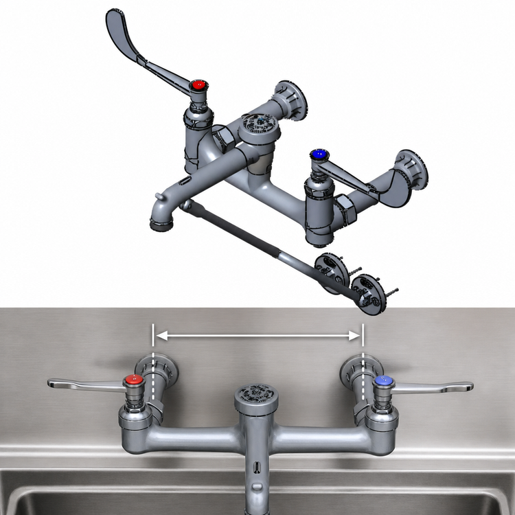 Product image #3 for T&S Brass 8-Inch Centers Wall-Mounted Service Sink Faucet with Vacuum Breaker, Pail Hook, and Wrist Action Handles