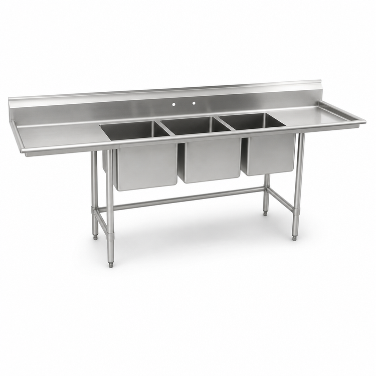 Product image #3 for Eagle Group S16 Series Three-Compartment Stainless Steel Sink with Left Drainboard, 89-1/2 Inch W x 27 Inch D