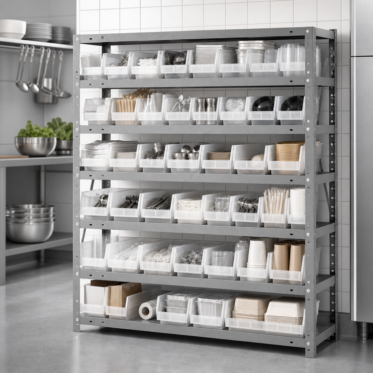 Product image #3 for Quantum Heavy-Duty Stationary Wire Shelving Unit with 7 Shelves and 48 Clear Bins, 36 x 12 x 39 Inches