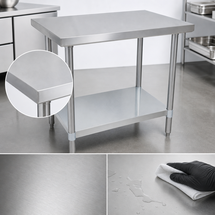 Product image #3 for BK Resources 30 Inch x 24 Inch 18-Gauge T-430 Stainless Steel Work Table with Galvanized Undershelf