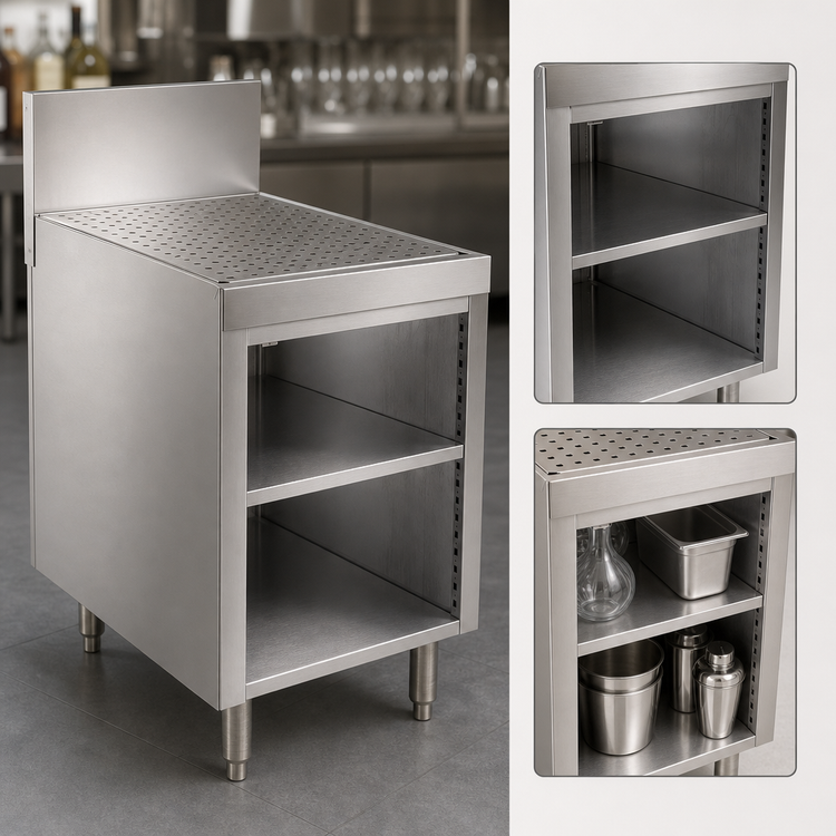 Product image #3 for Advance Tabco Prestige Stainless Steel Open Front Underbar Drainboard Cabinet, 24 x 25 x 36 Inches