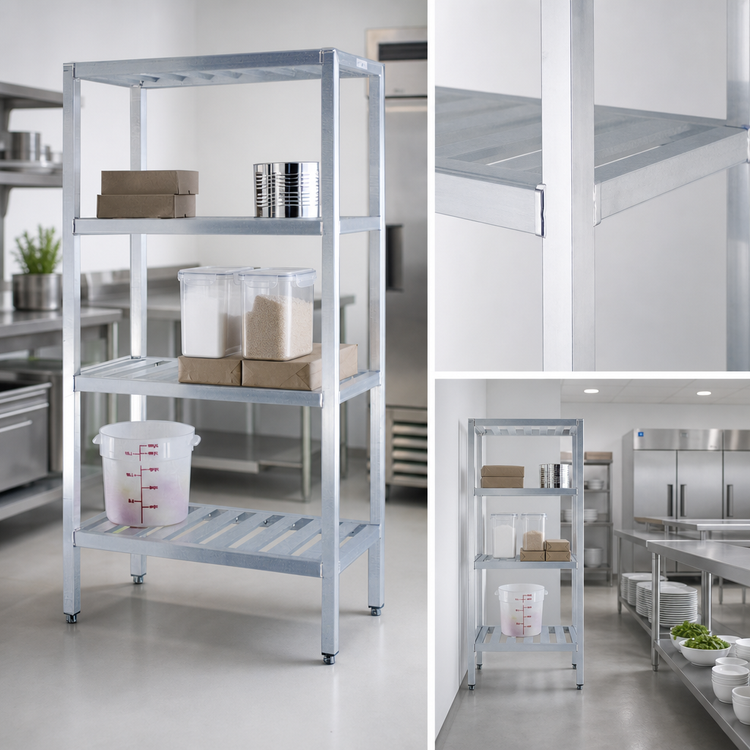 Product image #3 for New Age T-Bar Series 4-Tier Cantilevered Aluminum Shelving Unit, 60W x 20D x 72H
