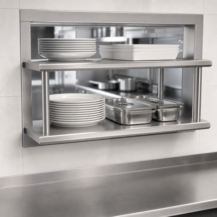 Product image #3 for Advance Tabco Double-Tier Pass-Thru Shelf, 48 x 24 Inch, Wall Mounted Stainless Steel