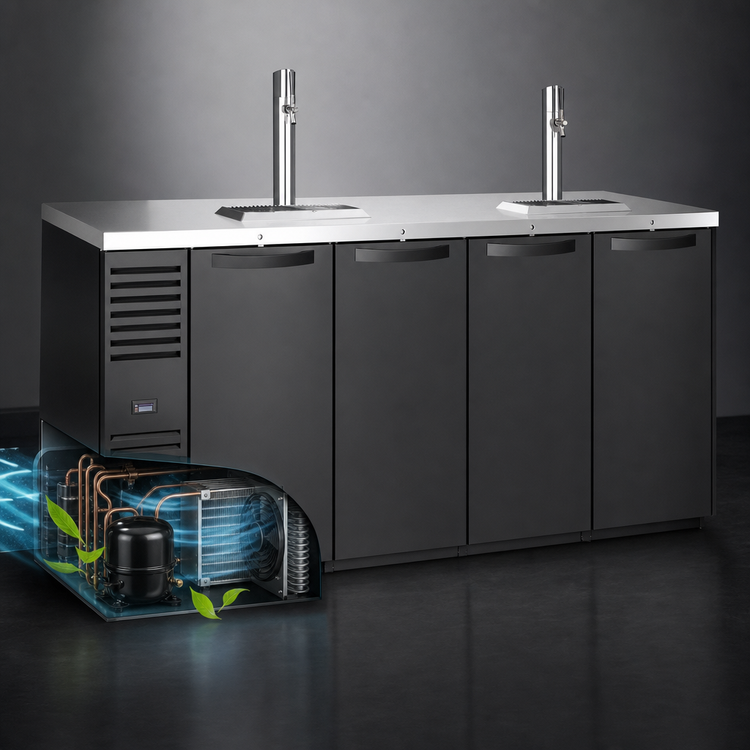 Product image #3 for True 92-Inch Four-Section Reach-In Single-Zone Refrigerated Draft Bar Cooler with Stainless Steel Top and 2 Draft Columns