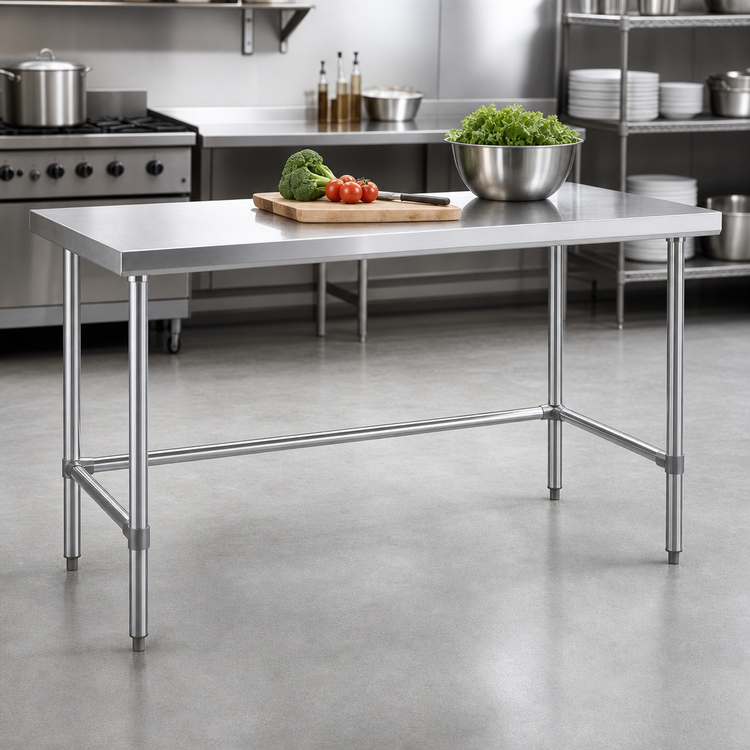 Product image #3 for Sapphire 60-Inch x 18-Inch Flat Top Stainless Steel Work Table with Open Base and Galvanized Legs
