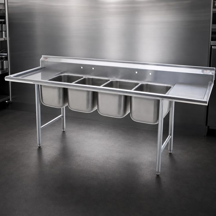 Product image #3 for Eagle Group 414 Series 4-Compartment Stainless Steel Sink with 24" Left & Right Drainboards