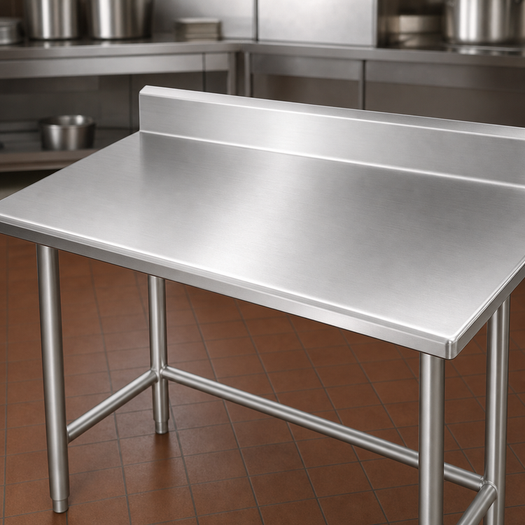 Product image #3 for Advance Tabco 108-Inch x 30-Inch 16-Gauge 304 Stainless Steel Work Table with 5-Inch Backsplash