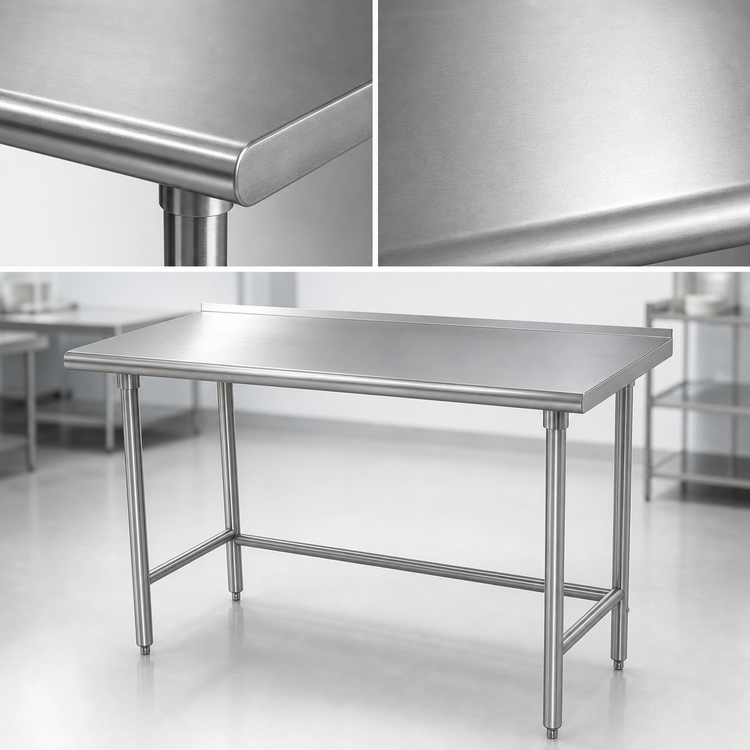 Product image #3 for Advance Tabco 84-Inch x 36-Inch 16-Gauge 304 Stainless Steel Work Table with 1-1/2-Inch Rear Up-Turn and Galvanized Open Base