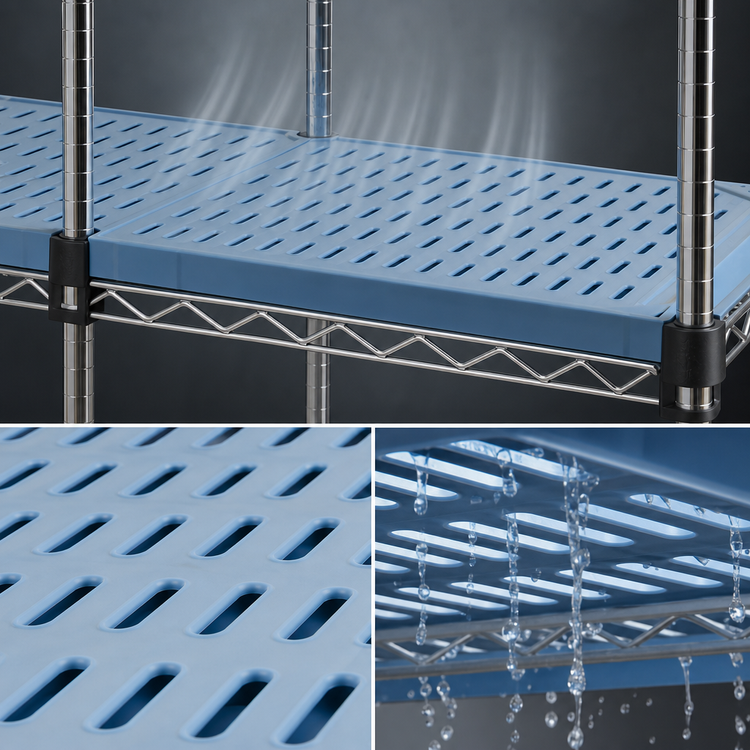 Product image #3 for Eagle QuadPlus 60-Inch x 21-Inch Blue Louvered Polymer Shelf Mat with Quad-Adjust Chrome Wire Frame