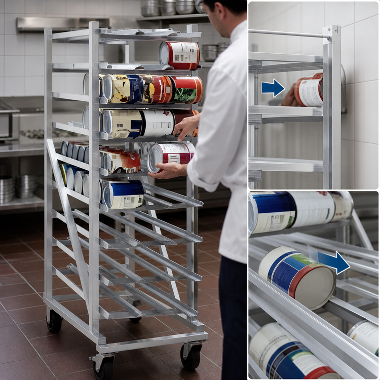 Product image #3 for New Age Heavy-Duty Mobile Aluminum Can Rack with Casters, 47-Inch Deep, #5 & #10 Can Capacity