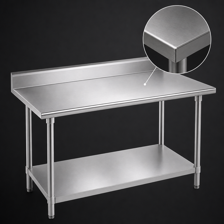 Product image #3 for Advance Tabco 120 x 30 Inch 14 Gauge 304 Stainless Steel Work Table with 5-Inch Backsplash and Adjustable Undershelf