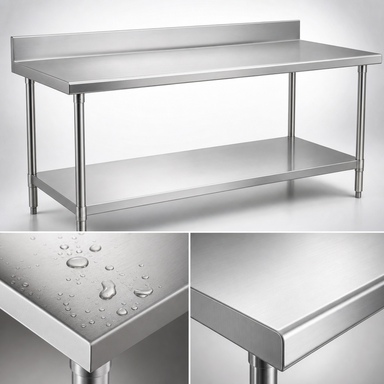 Product image #3 for Spec-Master Marine Series 120-Inch Stainless Steel Work Table with Backsplash and Adjustable Undershelf