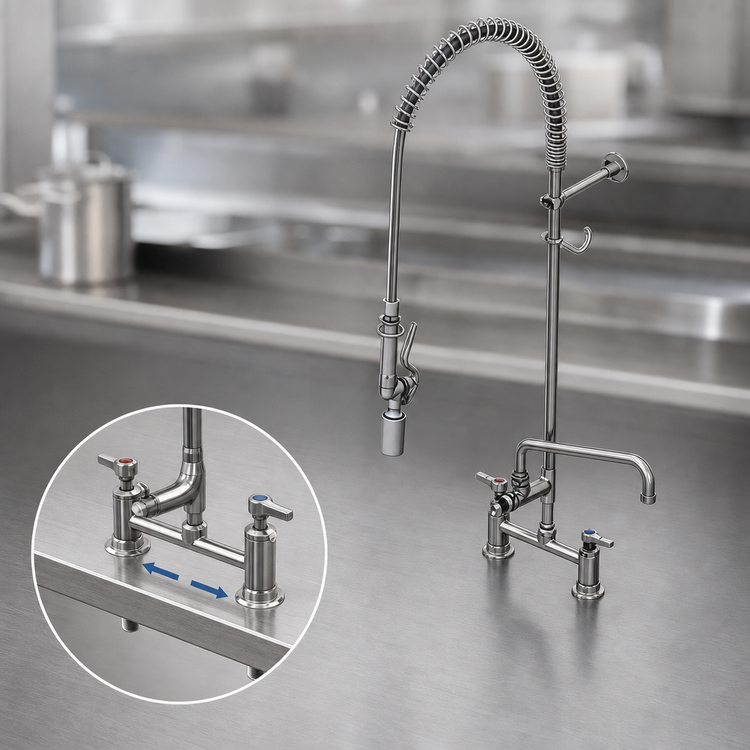 Product image #3 for T&S Brass EasyInstall Spring-Action Deck-Mount Pre-Rinse Unit with Add-On Faucet, 8-Inch Adjustable Centers, 12-Inch Swing Nozzle, 1.07 GPM Spray Valve