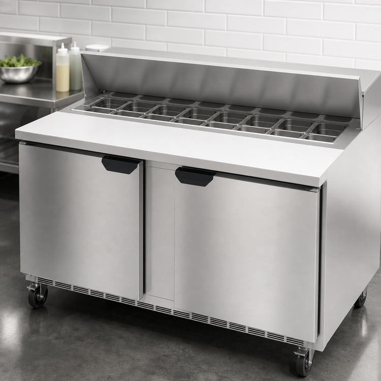Product image #4 for Beverage-Air 60-Inch Two-Section Sandwich Prep Table Refrigerator, 16-Pan Capacity, Self-Contained R290