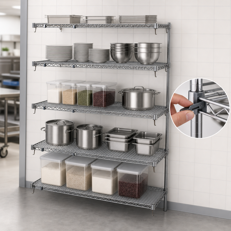 Product image #3 for Metro Super Erecta Super Adjustable Add-On Wire Shelving Unit, 42"W x 21"D x 74"H, 5-Shelf, Chrome Plated