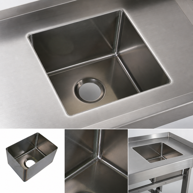 Product image #3 for BK Resources Weld-In Single-Compartment 14-Gauge 304 Stainless Steel Sink Bowl, 18 x 24 x 14 Inches Deep
