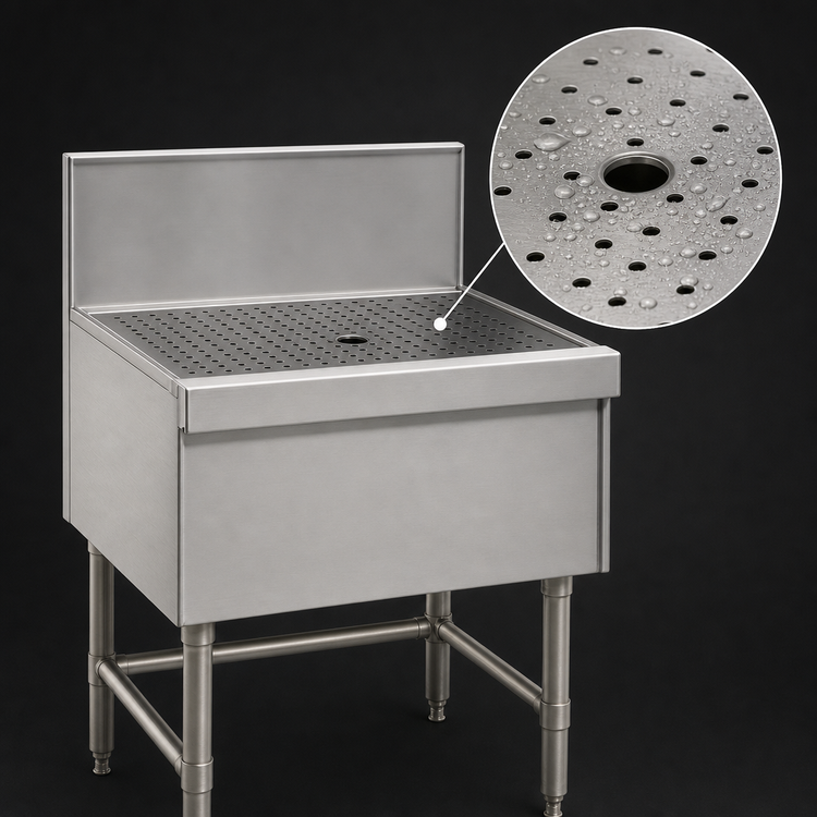 Product image #3 for Eagle Group Spec-Bar 48 Inch x 19 Inch Freestanding Stainless Steel Workboard with Perforated Insert and Drain