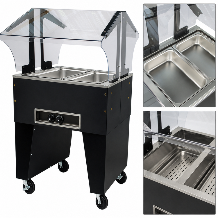 Product image #3 for 2-Well Portable Electric Hot Food Buffet Table with Open Base and Double-Sided Sneeze Guard