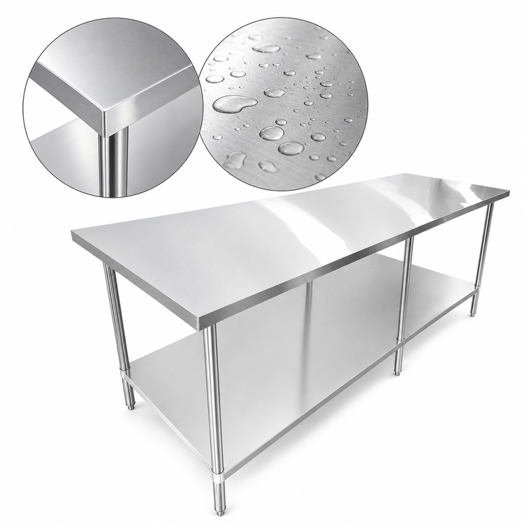 Product image #3 for Sapphire 108-Inch 18/430 Stainless Steel Flat Top Worktable with Undershelf