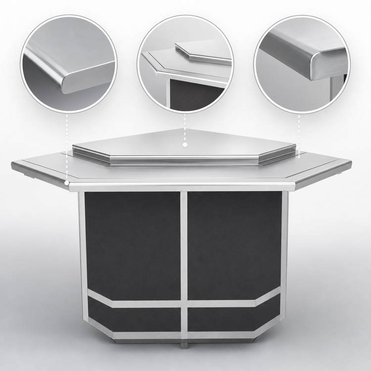 Product image #3 for Atlas Metal BL-CU-O Mobile Modular Outside Corner Serving Counter — 42 Inches W x 35 Inches H x 42 Inches D — 304 Stainless Steel Top