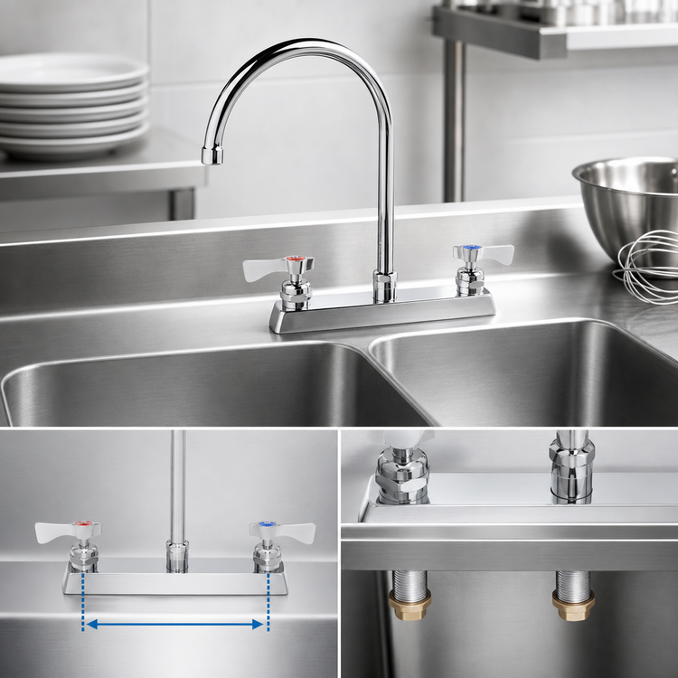 Product image #3 for Krowne Royal Series Deck-Mount Manual Faucet with 8" Centers and 8.5" Gooseneck Spout